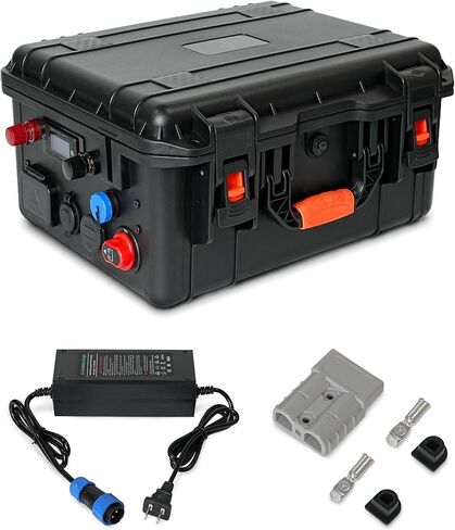 Portable Battery Box for Group 24 Batteries, Waterproof Marine & RV Battery Box with Multiple Ports, Voltage & Battery Display, for Trolling Motor, Camping, Yacht, Solar and Off-Grid Power in Saudi Arabia