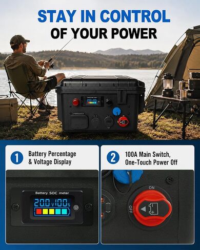 Portable Battery Box for Group 24 Batteries, Waterproof Marine & RV Battery Box with Multiple Ports, Voltage & Battery Display, for Trolling Motor, Camping, Yacht, Solar and Off-Grid Power in Saudi Arabia