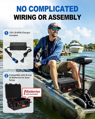 Portable Battery Box for Group 24 Batteries, Waterproof Marine & RV Battery Box with Multiple Ports, Voltage & Battery Display, for Trolling Motor, Camping, Yacht, Solar and Off-Grid Power in Saudi Arabia