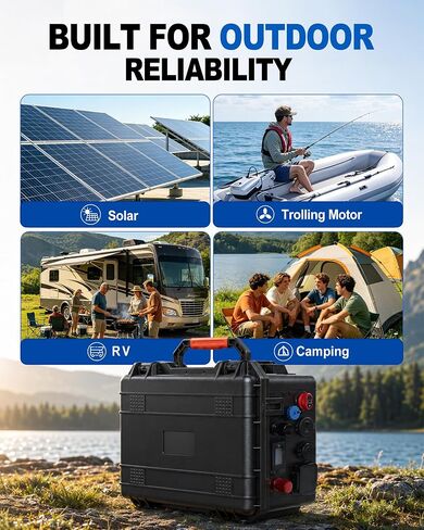 Portable Battery Box for Group 24 Batteries, Waterproof Marine & RV Battery Box with Multiple Ports, Voltage & Battery Display, for Trolling Motor, Camping, Yacht, Solar and Off-Grid Power in Saudi Arabia