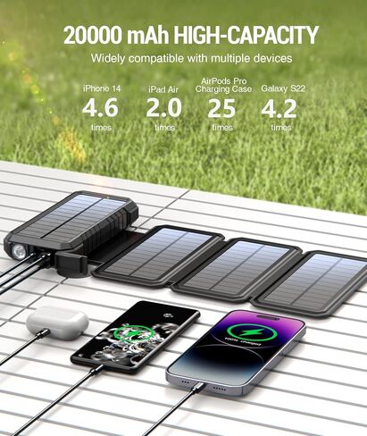 BLAVOR Solar Power Bank with 4 Foldable Panels, 20000mAh Portable Charger in Kuwait