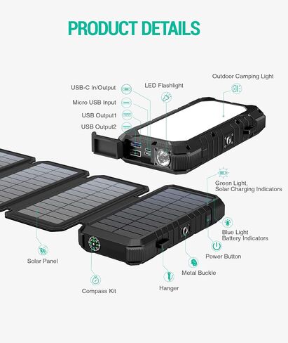 BLAVOR Solar Power Bank with 4 Foldable Panels, 20000mAh Portable Charger in Kuwait