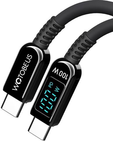 6.5ft Silicone USB-C to USB-C Cable with LED Power Display, Real-Time Digital Screen Shows Fast Charging Wattage, Soft Touch Cord for iPhone, Galaxy, Pixel, iPad, Tablets, MacBook, Laptops in Kuwait