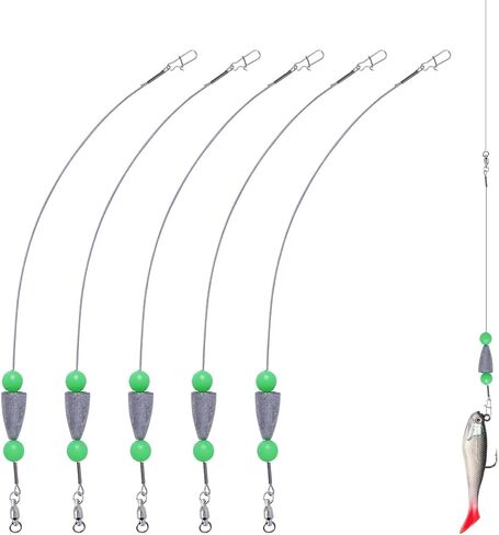5Pcs Fishing Rigs for Trout Catfish Perch 12 Inch Steel Leader Lines with Fishing Weight 1/4oz Swivels Freshwater Saltwater Pre-Rigged Hooks for Limb Lines Metal Catfishing Finder Gear in Saudi Arabia