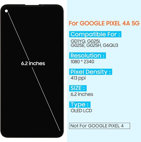 Original Screen Replacement for Google Pixel 4A 5G LCD Display GD1YQ G025I Digitizer for Google Pixel 4A 5G Touch Screen Glass Assembly with Tools (Black,Only for Pixel 4A 5G) in Saudi Arabia