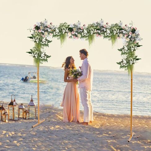 6.6Ft Adjustable Yellow Square Wedding Arch Stand, Thick Iron Pipe Freestanding Backdrop Frame, Tool-Free Assembly Modular Floral Display Rack for Wedding Engagement Birthday Photo Booth Decor in Saudi Arabia