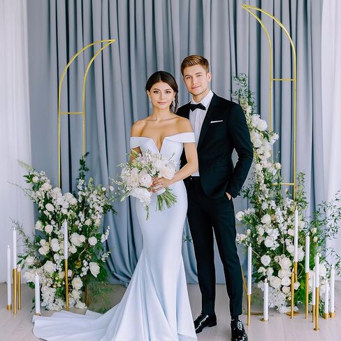 Metal Arch Backdrop Stand, Gold Curved Top Wedding Arch Set of 2 (6.85 FT/6.5 FT) Half Moon Wedding Arches Frames for Ceremony, Baby Shower,Birthday Party, Anniversary Graduation Decorations in Kuwait