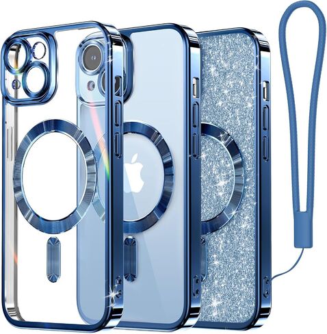 Meifigno Candy Mag Series Case Designed for iPhone 15, [Compatible with MagSafe] [Wrist Strap & Glitter Card] Full Camera Lens Protection Case Designed for iPhone 15 6.1'' for Women Girls, Rose Gold in Saudi Arabia