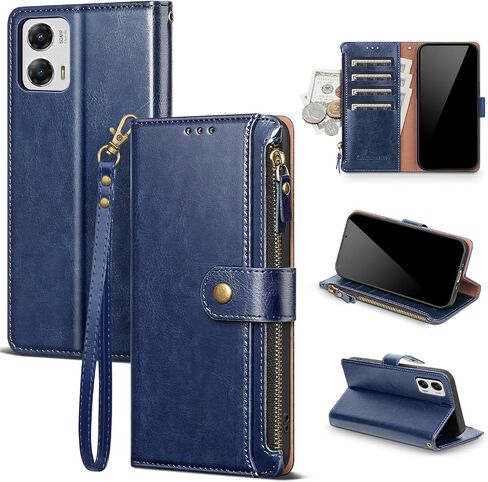 Compatible with Motorola Moto G 5G 2024 Wallet Case with Card Holder RFID Blocking Zipper Poket PU Leather Phone Case Flip Protective Cover Wrist Strap Credit Card Slots Men Women,Wine Red in Saudi Arabia