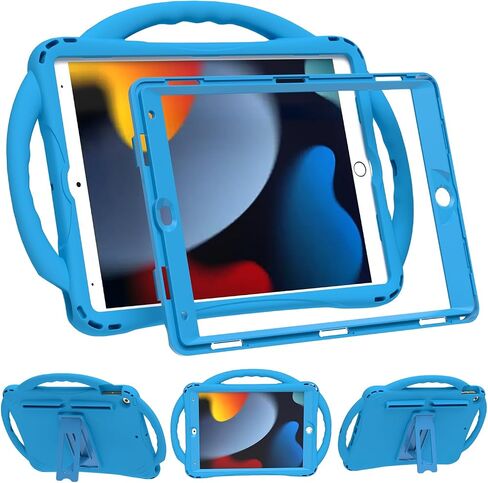 TOPESCT Kids Case for 10.2" iPad 9th/8th/7th Gen - Made of Kid-Friendly Silicone, with Built-in Screen Protector, Shockproof Handle Stand Case for iPad 9/8/7 Gen 10.2 inch (Blue) in Saudi Arabia