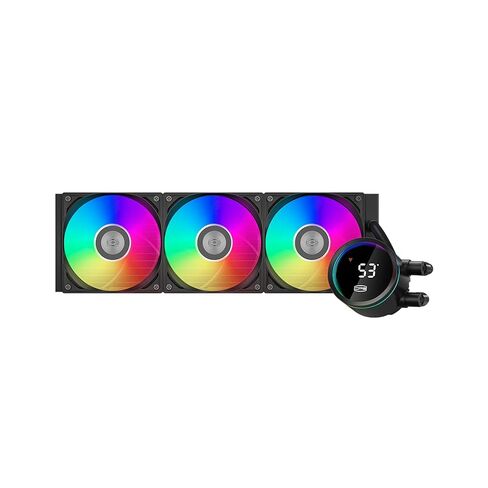 مبرد وحدة المعالجة المركزية PCCOOLER ARGB مع شاشة LCD رقمية، مشعاع 360 مم، 3 مراوح ARGB PWM صامتة، متوافق مع Intel LGA 20XX/1851/1700/1200/115X وAMD AM5/AM4(DA360 PRO Digital) in Kuwait