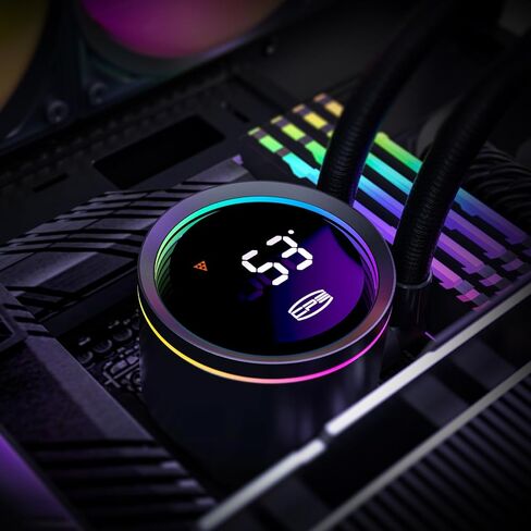 مبرد وحدة المعالجة المركزية PCCOOLER ARGB مع شاشة LCD رقمية، مشعاع 360 مم، 3 مراوح ARGB PWM صامتة، متوافق مع Intel LGA 20XX/1851/1700/1200/115X وAMD AM5/AM4(DA360 PRO Digital) in Kuwait