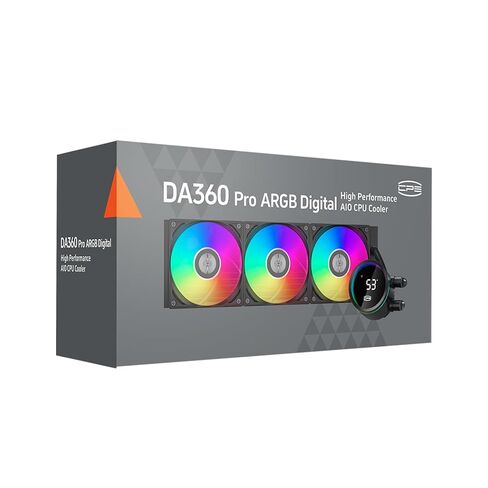 مبرد وحدة المعالجة المركزية PCCOOLER ARGB مع شاشة LCD رقمية، مشعاع 360 مم، 3 مراوح ARGB PWM صامتة، متوافق مع Intel LGA 20XX/1851/1700/1200/115X وAMD AM5/AM4(DA360 PRO Digital) in Kuwait