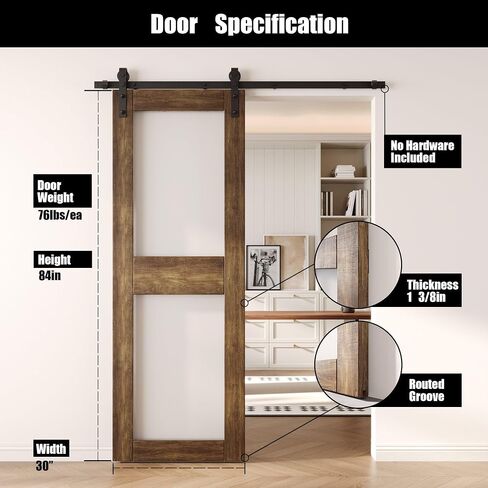 Dark Walnut 30“x84" 2-Lite Frosted Glass Finished and Unassembled Sliding Barn Door Only (Interior Use Only) in Kuwait