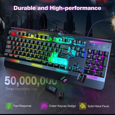 TECKNET Wired Gaming Keyboard, RGB Backlit Keyboard with Metal Panel Design in Kuwait