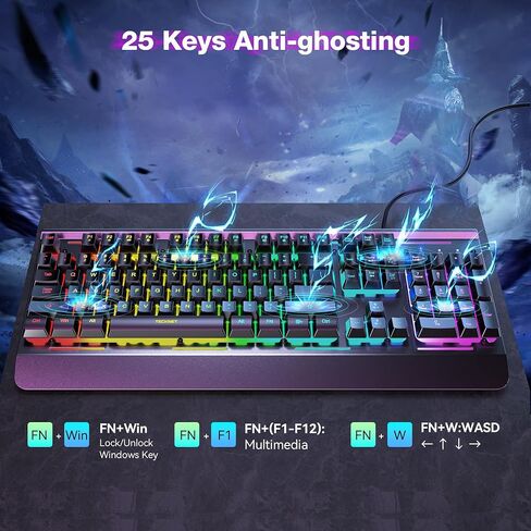 TECKNET Wired Gaming Keyboard, RGB Backlit Keyboard with Metal Panel Design in Kuwait