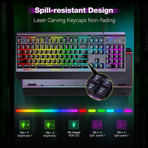 TECKNET Wired Gaming Keyboard, RGB Backlit Keyboard with Metal Panel Design in Kuwait