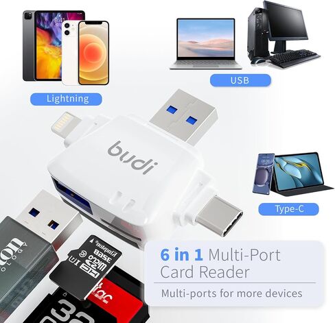 SD Card Reader for iPhone, 6-in-1 Micro SD TF Memory Card Reader Trail Camera Viewerport Adapter,Compatible with ipad/Android/Mac/Computer/Camera(White) in Kuwait