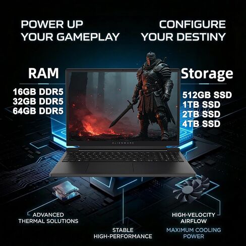 iCarp Customized Laptop Made with Dell Alienware 15 Gaming Laptop 15.3" WUXGA 165Hz AMD 6-core Ryzen 5 220 16GB/32GB/64GB DDR5 512GB/1TB/2TB/4TB SSD GeForce RTX 4050 Type-c Backlit Win11 in Kuwait