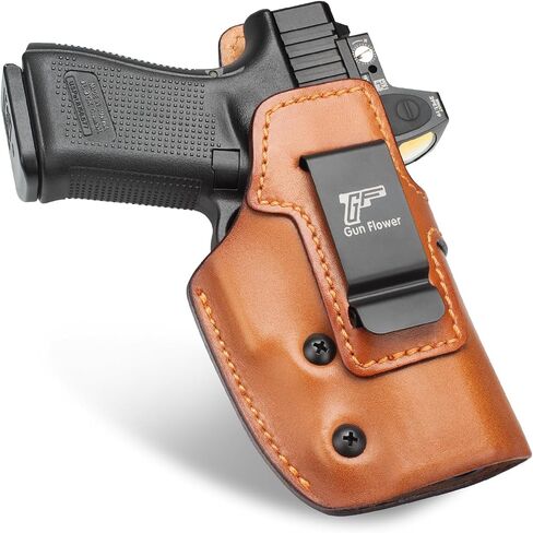 GUN & FLOWER IWB Leather Holster Fit: Glock 19 19X 23 32 44 45 (Gen 1 2 3 4 5 6)/ MOS & Ruger RXM & PSA Dagger Compact - Optic Ready Available, Inside Waistband Carry, Fit 1.5"-1.75" Belts, Right Hand in Saudi Arabia