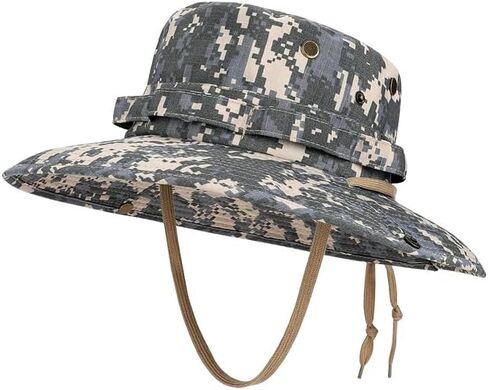 Digital Camo Boonie Hat Men Women Tactical Wide Brim Sun Hats Adjustable Chin Strap Waterproof Military Bucket Hat in Saudi Arabia