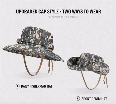 Digital Camo Boonie Hat Men Women Tactical Wide Brim Sun Hats Adjustable Chin Strap Waterproof Military Bucket Hat in Saudi Arabia