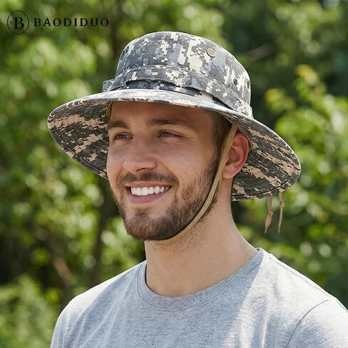 Digital Camo Boonie Hat Men Women Tactical Wide Brim Sun Hats Adjustable Chin Strap Waterproof Military Bucket Hat in Saudi Arabia