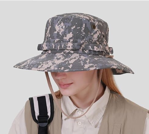 Digital Camo Boonie Hat Men Women Tactical Wide Brim Sun Hats Adjustable Chin Strap Waterproof Military Bucket Hat in Saudi Arabia