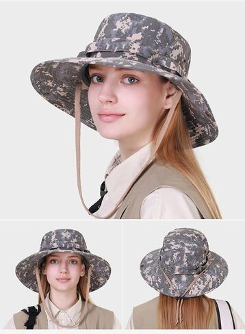 Digital Camo Boonie Hat Men Women Tactical Wide Brim Sun Hats Adjustable Chin Strap Waterproof Military Bucket Hat in Saudi Arabia