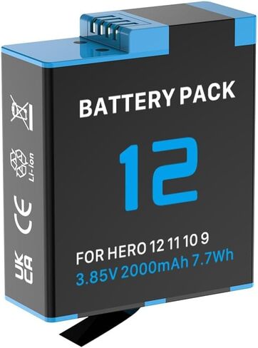 بطارية بديلة 2000 مللي أمبير في الساعة لكاميرات الحركة السوداء GoPro Hero 12 Hero 11/10/ 9، تحل محل طراز البطارية AHBDT-901D، عبوة واحدة in Kuwait