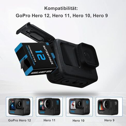 بطارية بديلة 2000 مللي أمبير في الساعة لكاميرات الحركة السوداء GoPro Hero 12 Hero 11/10/ 9، تحل محل طراز البطارية AHBDT-901D، عبوة واحدة in Kuwait