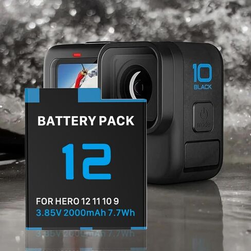 بطارية بديلة 2000 مللي أمبير في الساعة لكاميرات الحركة السوداء GoPro Hero 12 Hero 11/10/ 9، تحل محل طراز البطارية AHBDT-901D، عبوة واحدة in Kuwait