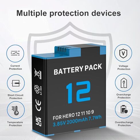 بطارية بديلة 2000 مللي أمبير في الساعة لكاميرات الحركة السوداء GoPro Hero 12 Hero 11/10/ 9، تحل محل طراز البطارية AHBDT-901D، عبوة واحدة in Kuwait