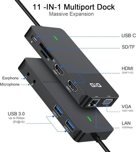 USB Docking Station,USB C HUB USB 3.0 to Dual HDMI Adapter,Triple Display USB C Laptop Docking Station in Kuwait