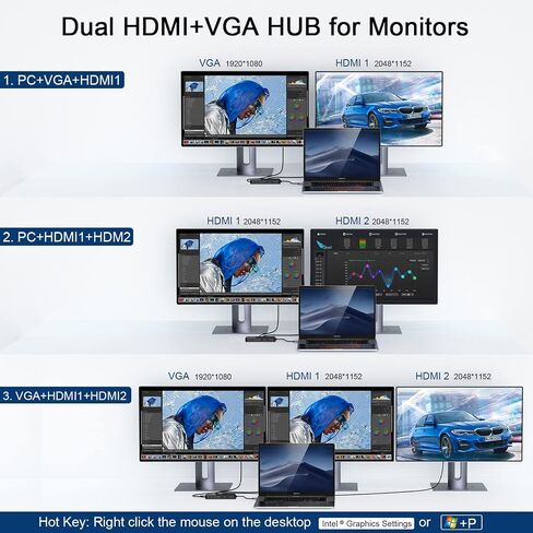 USB Docking Station,USB C HUB USB 3.0 to Dual HDMI Adapter,Triple Display USB C Laptop Docking Station in Kuwait