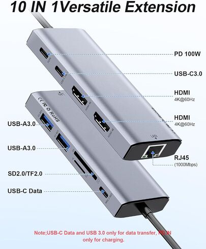 محطة إرساء USB، محور USB C USB 3.0 إلى محول HDMI مزدوج، محطة إرساء كمبيوتر محمول USB C ثلاثية العرض in Kuwait