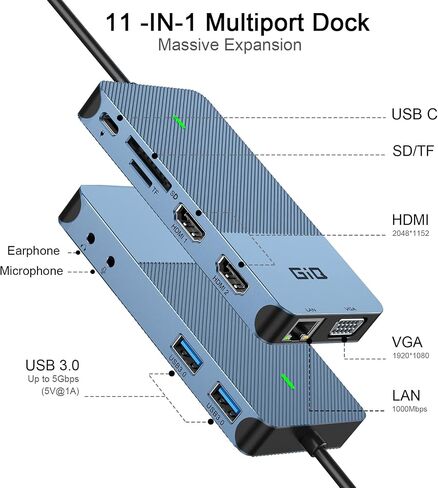 محطة إرساء USB، محور USB C USB 3.0 إلى محول HDMI مزدوج، محطة إرساء كمبيوتر محمول USB C ثلاثية العرض in Kuwait