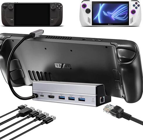 Docking Station for Steam Deck, 6-in-1 Steam Deck Dock with HDMI 2.0 Supports up to 4K@60Hz, 3 USB-A 3.0 Ports Each 5Gbps, Gigabit Ethernet, 100W USB-C PD3.0 Charging Port, Made for Valve Steam Deck in Saudi Arabia