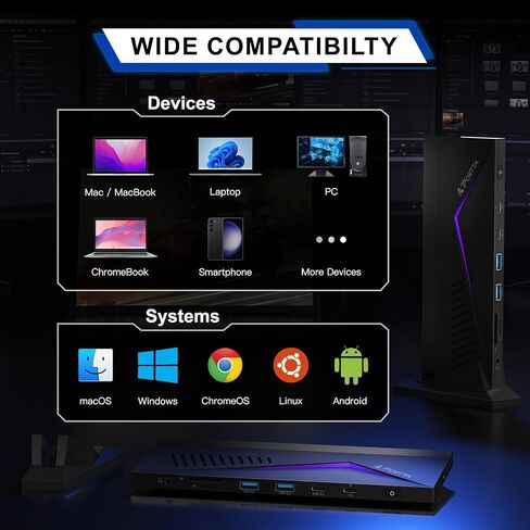 PORTTA 14 in 1 Displaylink Docking Station Triple Monitor 4K 60Hz with 150W Power Adapter, HDMI x3, USB x6, Ethernet, SD/TF, 100W PD, Audio/Mic, Compatible with MacOS/Windows SST/MST, Driver Required in Kuwait