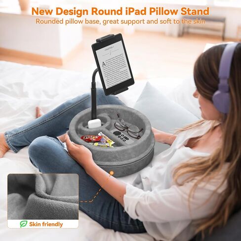 KDD Tablet Pillow Stand for Lap, Multi-Angle iPad Stand with Storage Tray - 360° Rotating Clip Gooseneck Tablet Soft Pad Dock for Bed and Desk Compatible with iPad Pro 12.9, Air Mini, Phone, E-Reader in Saudi Arabia