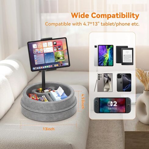 KDD Tablet Pillow Stand for Lap, Multi-Angle iPad Stand with Storage Tray - 360° Rotating Clip Gooseneck Tablet Soft Pad Dock for Bed and Desk Compatible with iPad Pro 12.9, Air Mini, Phone, E-Reader in Saudi Arabia