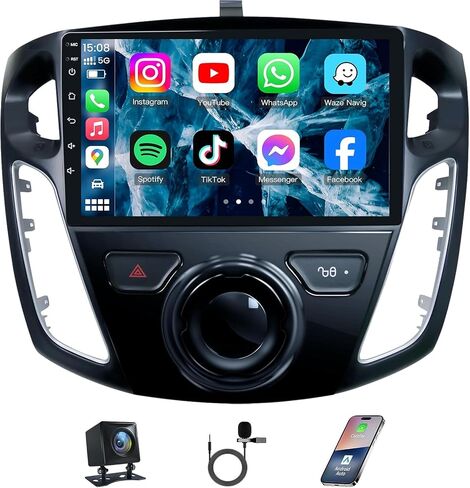 [4Core+64GB] Car Radio for Ford Focus 2012–2018: Upgrade 5GWIFI 9 Inch Touchscreen Replacement Stereo, CarPlay Android Auto, GPS Navigation Bluetooth FM SWC Backup Camera in Saudi Arabia