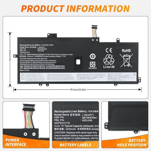 استبدال بطارية L18C4P71 لجهاز Lenovo Thinkpad X1 Carbon 7th /8th gen&X1 Yoga 4th/5th Gen، FRU 02DL004 02DL006 SB10K97644 متوافق in Kuwait