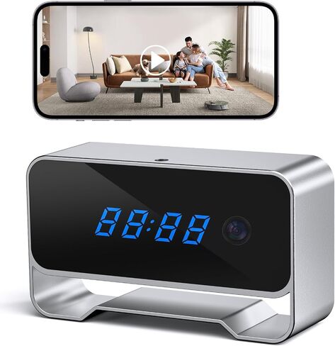 4K Indoor WiFi Camera with Curved Digital Time Display, Smart Home Security Camera with Infrared Night Vision, Motion Detection Alerts, App Remote View, SD Card Storage Support in Kuwait