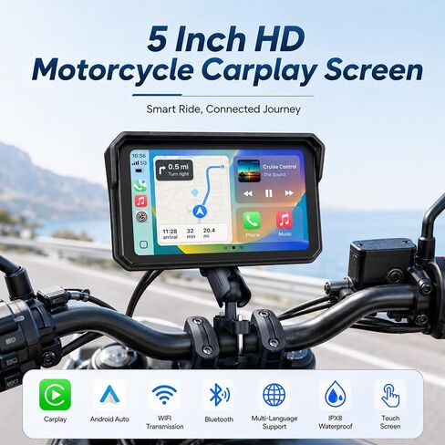 5 Inch Motorcycle IPS Touchscreen, Portable Wireless CarPlay & Android Auto in Saudi Arabia