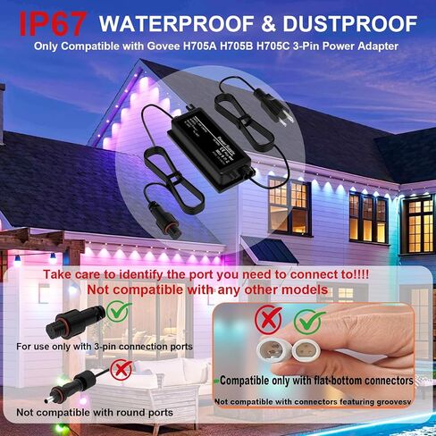 36V Waterproof Power Supply for Govee Permanent Outdoor Lights Only Compatible with Govee H705A H705B H705C Power Adapter Cord (not Compatible with grooved 3-pin connectors) in Saudi Arabia