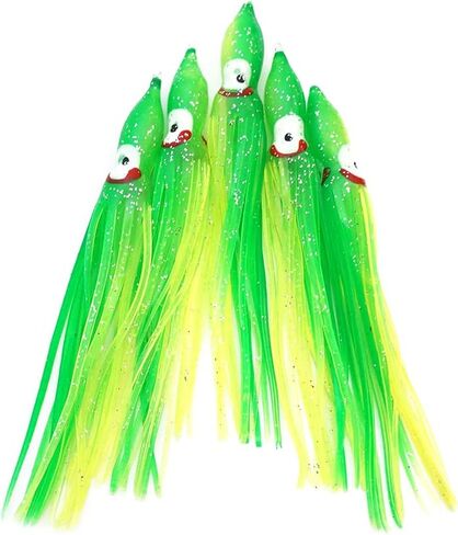 50pcs Fish WOW!® Green Yellow 3" Chartreuse Squid Skirts 7.5cm Hoochies Octopus Skirt Fishing Soft Trolling Lures in Saudi Arabia