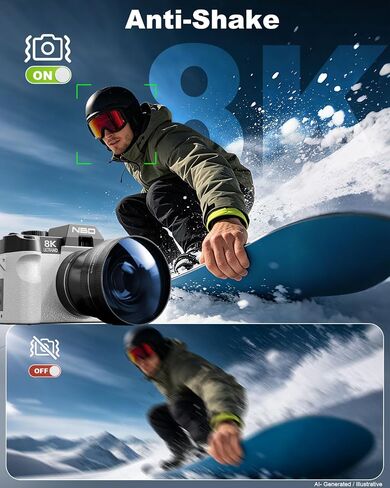 كاميرات رقمية حقيقية 8K للتصوير الفوتوغرافي، 64 ميجابكسل، واي فاي، زاوية واسعة وعدسة ماكرو، تكبير التركيز التلقائي 16X، شاشة قلاب 3 بوصات 180 درجة، بطاقة 64 جيجابايت، كاميرا تسجيل فيديو للسفر على YouTube (أبيض) in Kuwait