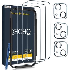 واقي شاشة QHOHQ مكون من 3 قطع لهاتف iPhone 14 Plus مقاس 6.7 بوصات مع 3 قطع من واقي عدسة الكاميرا من الزجاج المقوى، فائقة الدقة، صلابة 9H، سهل التركيب [إطار سهل التركيب] in Kuwait
