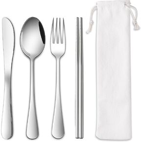 DEHOV Travel Utentils Set With Pouch,Reusable Portable Camping Silverware Set Knife Spoon Fork Chopsticks For Picnic,Travel Accessories Gadgets,Picnic Essentials in Kuwait